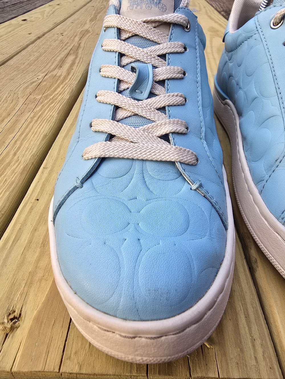 Coach Womens Clip Sneaker Signature Leather Casual Low Blue Size 8.5 CJ503 - Picture 4 of 15
